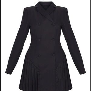 Pretty Little Thing black pleated double breasted blazer dress Wednesday Addams